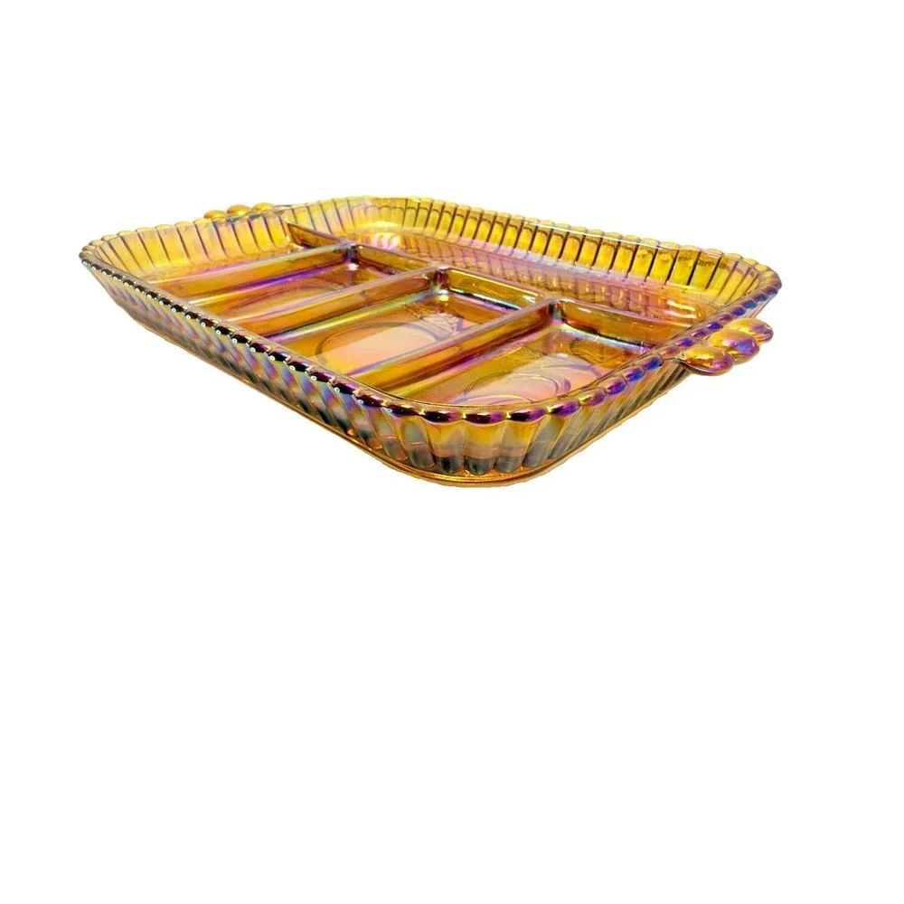 Vintage Indiana Glass Amber Divided Relish Tray Charcuterie Serving Dish MCM